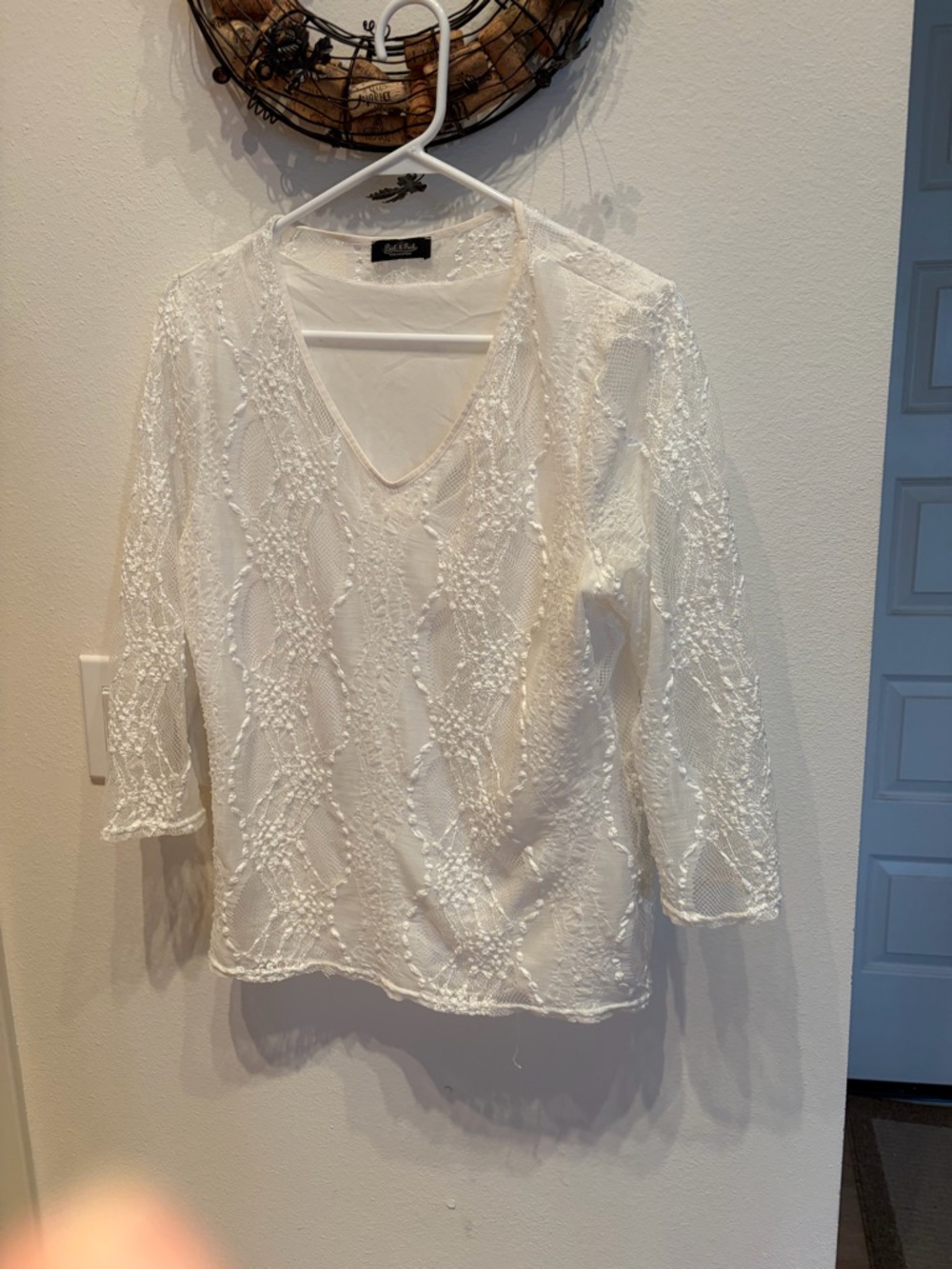 Peck & Peck Ivory Beaded V-Neck Tunic